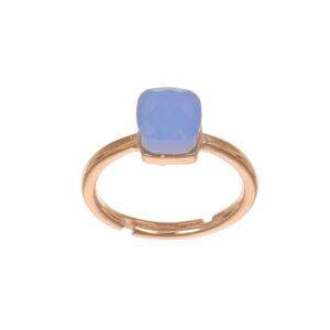 Anello argento rosato con pietra quadrata azzurra gioia vera