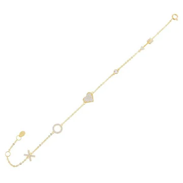 Bracciale argento con bagno in oro giallo e simboli impreziositi da pave di zirconi bianchi laura p