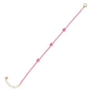 Bracciale argento con bagno in oro giallo tennis e pietre taglio cuore  di colore fucsia laura p