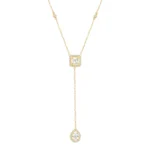Collana argento con bagno in oro giallo pietra centrale taglio princess  pave di zirconi bianchi e pietra goccia laura p