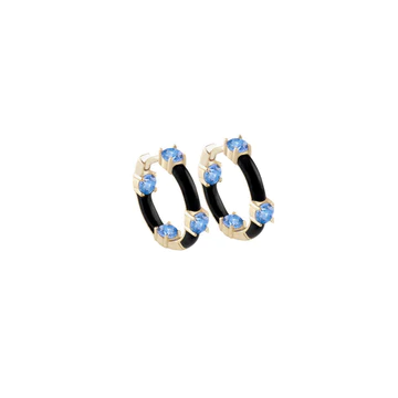 Orecchini argento con bagno in oro giallo  smalto a fuoco di colore bianco impreziositi da pietre azzurre laura p