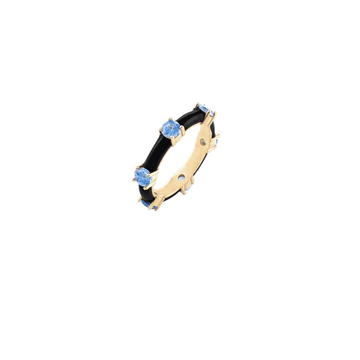Anello argento con bagno in oro giallo smalto nero e pietre azzurre laura p