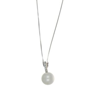 Collana oro bianco con diamanti e perla