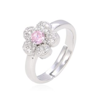 Anello argento fiore con zircone rosa centrale