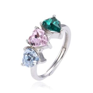 Anello argento con cuori colorati