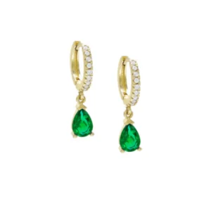 Orecchini charms argento con bagno oro goccia verde Laura P