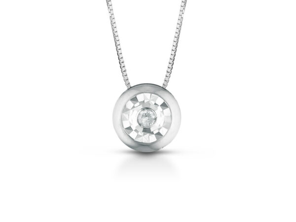 Collana oro bianco punto luce cipollina sfaccettata con diamante