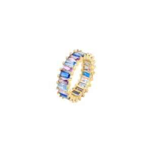 Anello argento con bagno oro giallo con pietre colorate taglio baguette Laura P