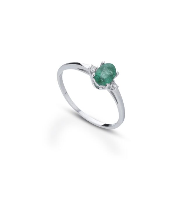 Anello oro bianco con diamanti e smeraldo