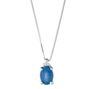 Collana oro bianco con ciondolo diamante e zaffiro blu