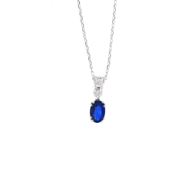 Collana oro bianco 18 kt con diamanti e zaffiro blu   I GIOIELLI DEL SOLE  con certificato di garanzia internazionale