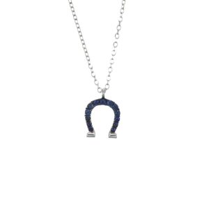 Collana oro bianco con ciondolo ferro di cavallo e zaffiri blu Dalù