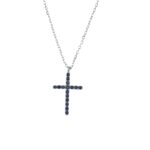 Collana oro bianco con ciondolo croce con zaffiri blu Dalù