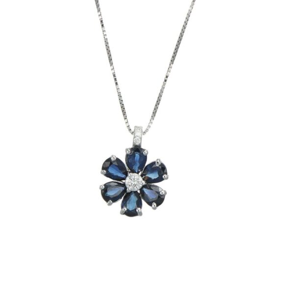 Collana oro bianco fiore con diamante e zaffiri Dalù