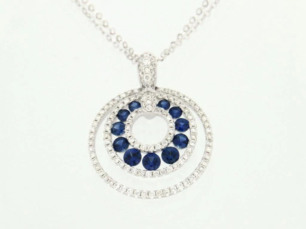Collana in Oro Bianco 9 Kt. con Zaffiro Blu ct. 0,90 taglio