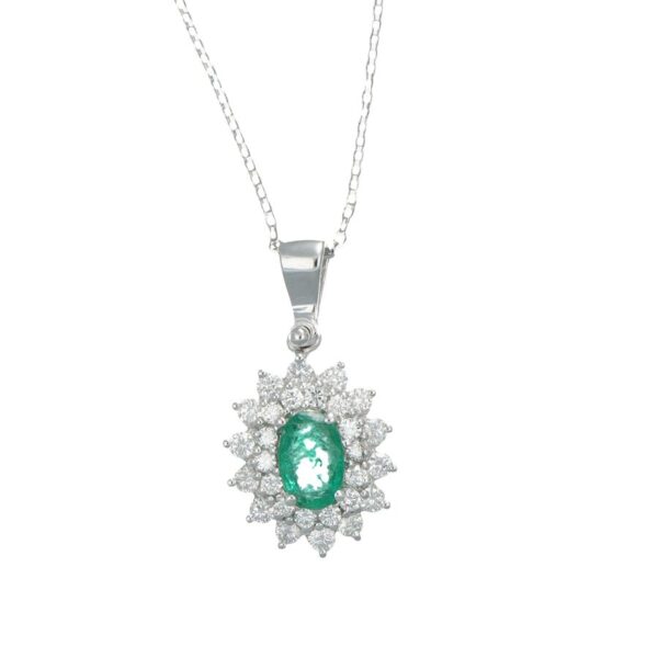 Collana oro bianco con diamanti e smeraldo Dalù