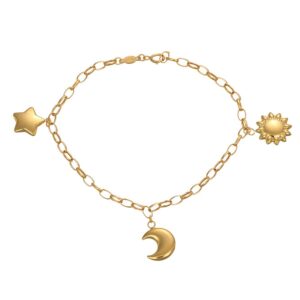 Bracciale oro giallo con ciondoli sole stella luna