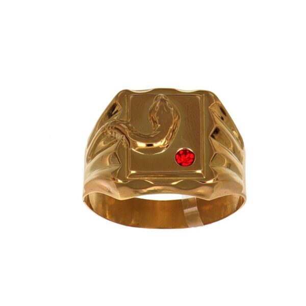 Anello oro giallo con serpente e zircone rosso