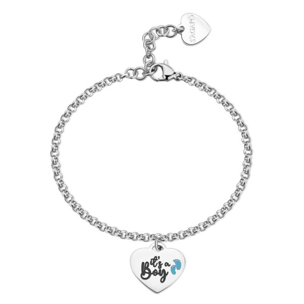 Bracciale acciaio  con ciondolo cuore scritta it is a boy sagapo