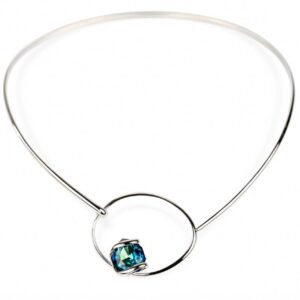 COLLANA OTTONE RIGIDA CON PIETRA BERMUDA BLU