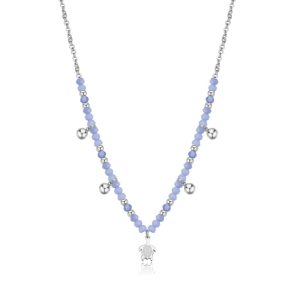 COLLANA GLINT  IN ACCIAIO 316L, SFERE IN VETRO BLUE PENDENTE A FORMA DI TARTARUGA