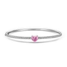 Bracciale argento rigido tennis con cuore rosa