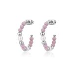 ORECCHINI GLINT  IN ACCIAIO 316L, SFERE IN VETRO ROSA E PERLE