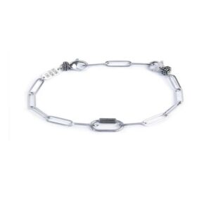 Bracciale catena a maglia larga diamantata con elemento ovale al centro in black oil