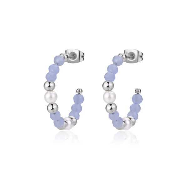 ORECCHINI GLINT  IN ACCIAIO 316L, SFERE IN VETRO BLU E PERLE