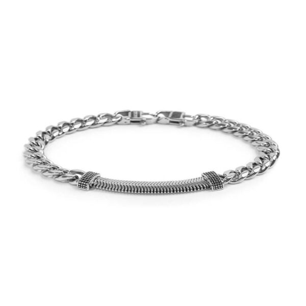 Bracciale catena cuban e catena snake piatta centrale con trama puntinata