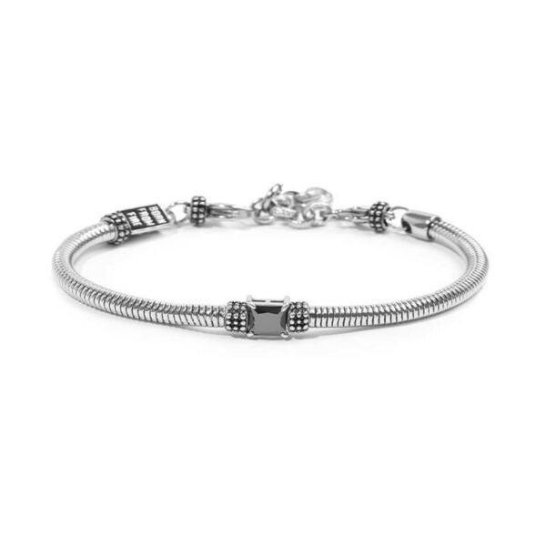 Bracciale catena snake tonda con zircone quadrato nero centrale