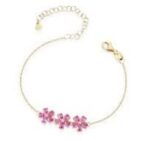 BRACCIALE FIORI ARG 925 BAGNO ORO GIALLO PIETRE FUCSIA