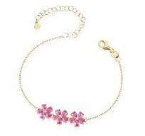 BRACCIALE FIORI ARG 925 BAGNO ORO GIALLO PIETRE FUCSIA