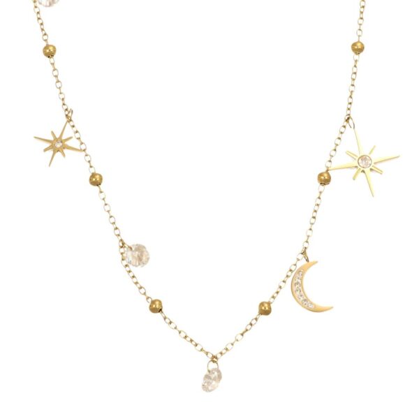 COLLANA ACCIAIO CON CIONDOLI LUNA E CRISTALLI