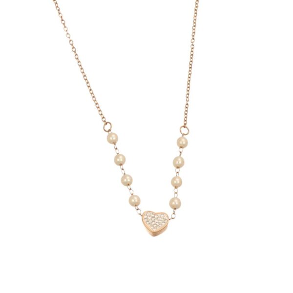 COLLANA ACCIAIO CON CUORE E PERLE