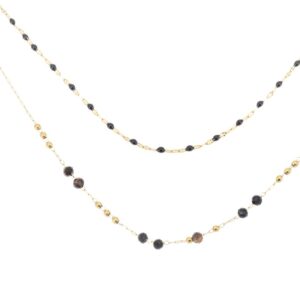 COLLANA CORTA DUE FILI ACCIAIO E AGATA NERA KLK GIOIELLI