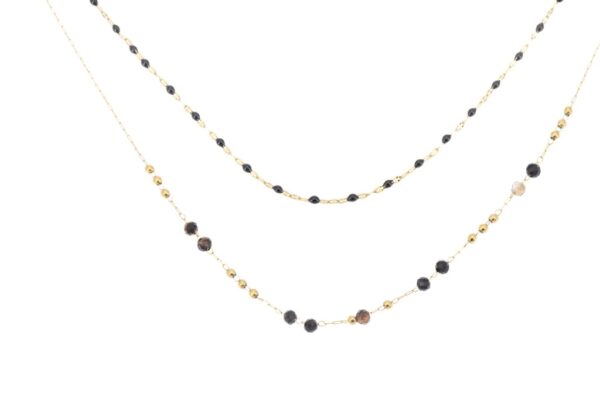 COLLANA CORTA DUE FILI ACCIAIO E AGATA NERA KLK GIOIELLI