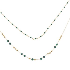 COLLANA CORTA DUE FILI ACCIAIO E MALACHITE KLK GIOIELLI