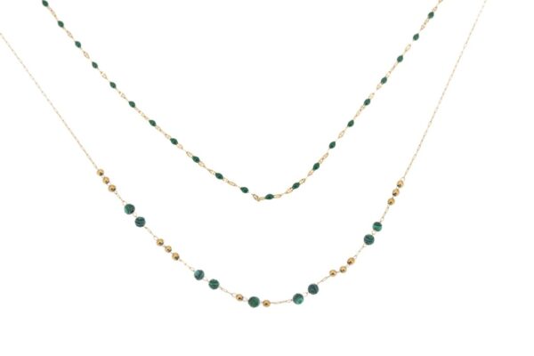 COLLANA CORTA DUE FILI ACCIAIO E MALACHITE KLK GIOIELLI