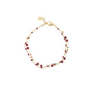 BRACCIALE DUE FILI ACCIAIO E CORALLO KLK GIOIELLI