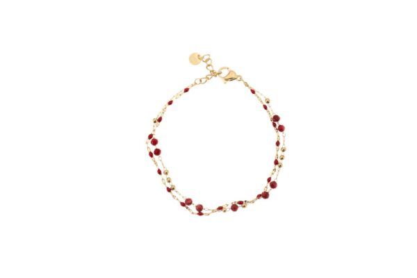 BRACCIALE DUE FILI ACCIAIO E CORALLO KLK GIOIELLI