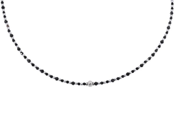 COLLANA CORTA MULTI PALLINE ACCIAIO E AGATA NERA KLK GIOIELLI