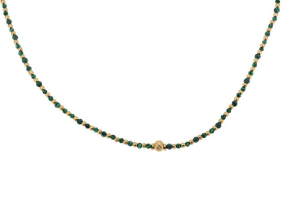 COLLANA CORTA MULTI PALLINE ACCIAIO E MALACHITE