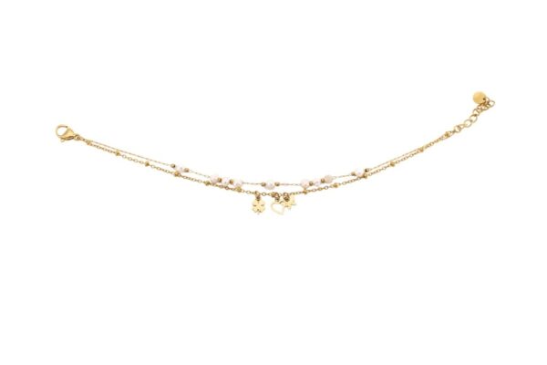 BRACCIALE DUE FILI ACCIAIO E PERLE CON TRE PENDENTI KLK GIOIELLI