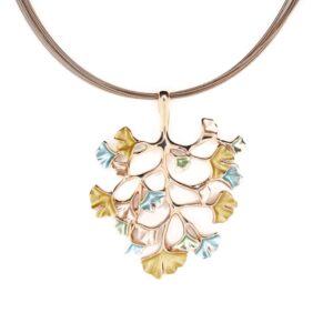 COLLANA FILI ACCIAIO CORTA ZAMA FOGLIOLINE GINGKO KLK GIOIELLI