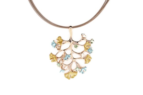 COLLANA FILI ACCIAIO CORTA ZAMA FOGLIOLINE GINGKO KLK GIOIELLI