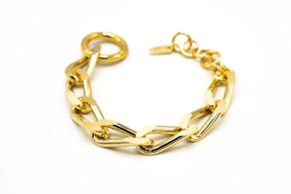 BRACCIALE CATENA ALLUMINIO DORATA KLK GIOIELLI MAGLIA PIATTA PICCOLA