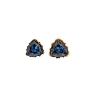 ORECCHINI OTTONE TRIANGOLO OPACO CON CRISTALLO BLU