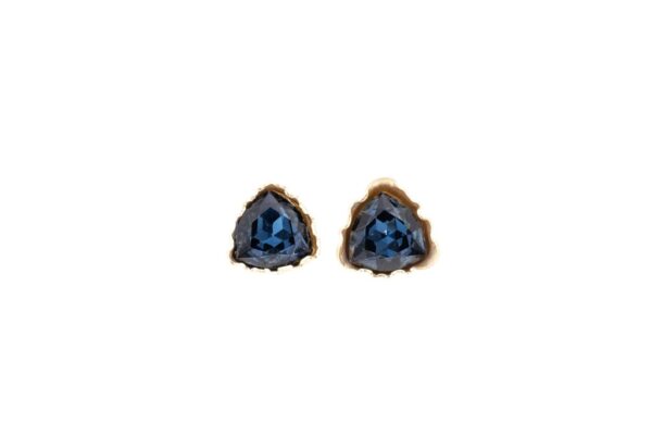 ORECCHINI OTTONE TRIANGOLO OPACO CON CRISTALLO BLU