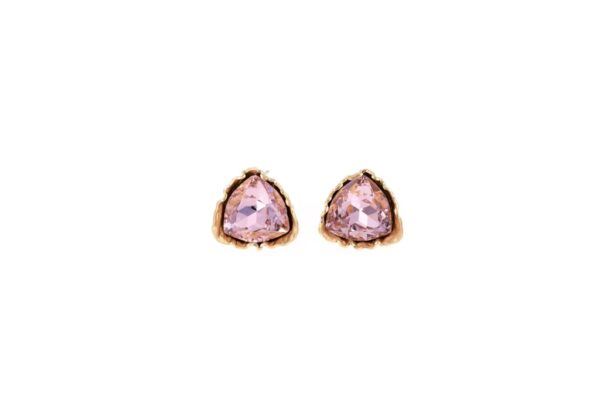 ORECCHINI OTTONE TRIANGOLO OPACO CON CRISTALLO ROSA